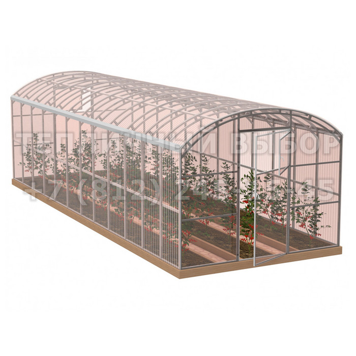 Теплица из поликарбоната-фито Усиленная Прямостенная 2,5х10 h=2.1 м профиль 20х40 мм